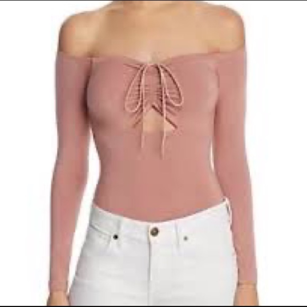 T By Alexander Wang Lace Ruched Long Sleeve Bodysuit Guava NWT sz XS